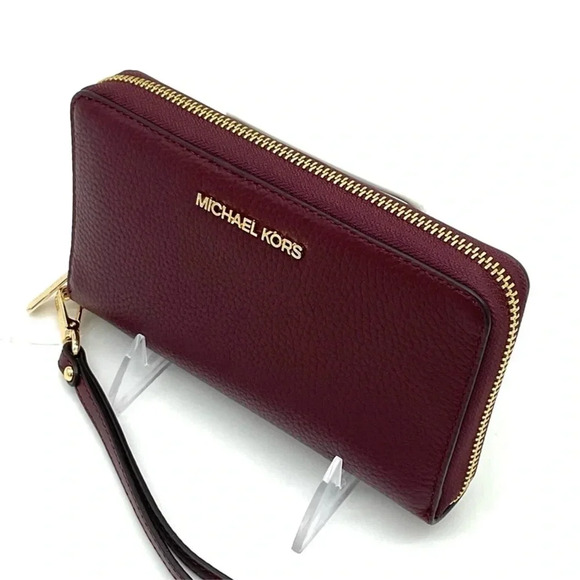 Michael Kors Large Flat Mf Phone Case Wallet Ox Blood - Picture 6 of 8